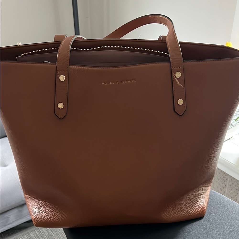 Poppy & Peonies Chestnut Leather Tote